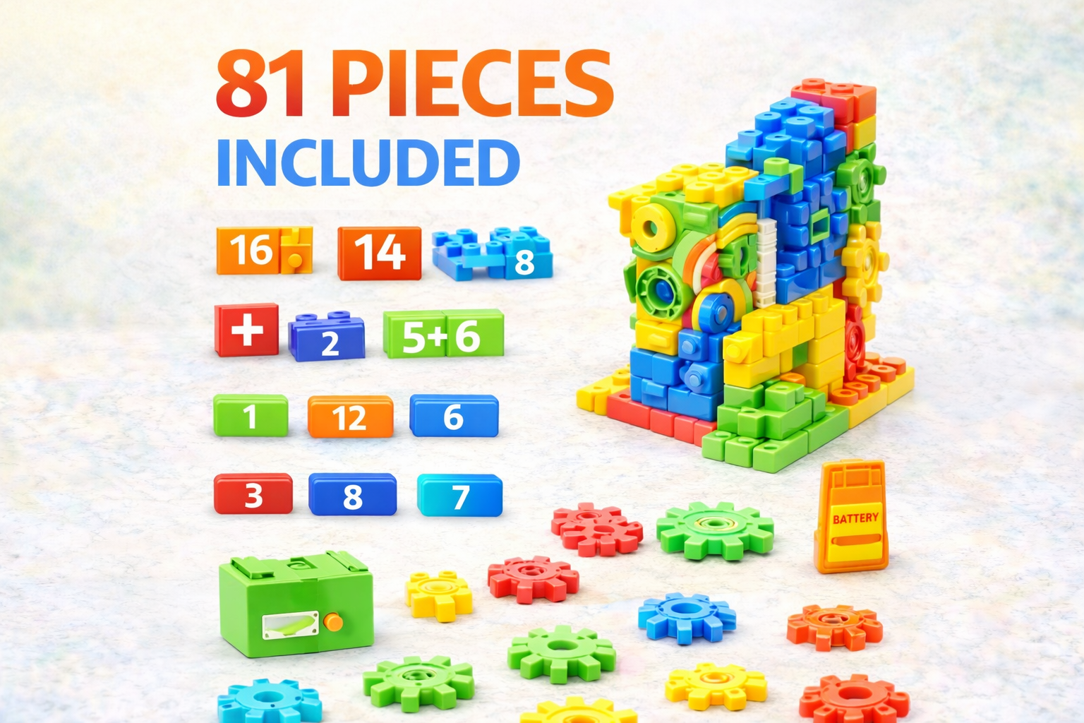 Battery Operated 81pcs Rotating Building Blocks with Gears for STEM Learning